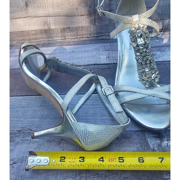 ANTONIO MELANI Silver Crystal Rhinestone T-Strap Heels Sandals Shoes Women's 8M - Picture 8 of 9